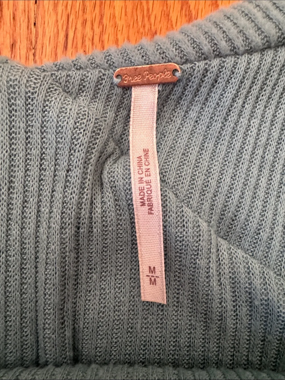 Free People Off-Shoulder Ribbed Sweater in Dusty Blue